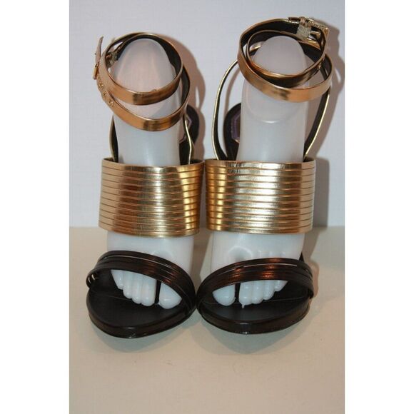 DMSX Donald Pliner Women's 9 Metallic Gold and Black Sammy heels - New - Picture 5 of 7